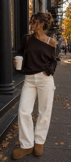 Dickies Cream Wide-Leg Corduroy Pants thumbnail 1
