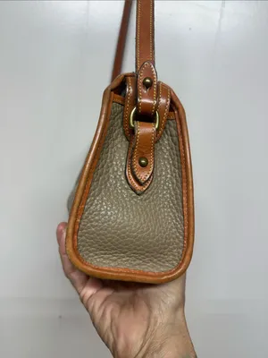 Dooney & Bourke 80s Taupe Pebbled Leather Crossbody with Tan Trim thumbnail 3