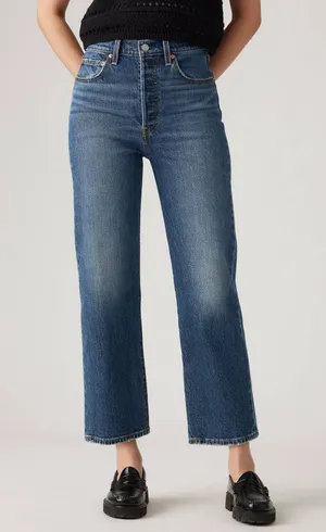 Levi's Ribcage Straight Ankle Cropped Dark Wash Cotton Denim Jeans Size 31 thumbnail 1