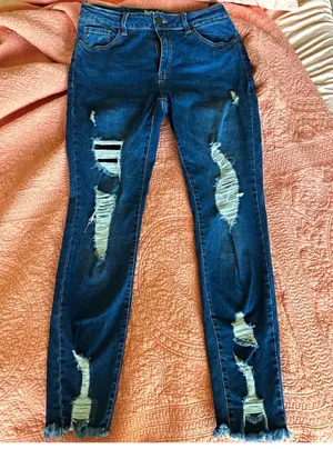 Resfeber Skinny Boy Friend Jeans ladies 12 Blue Dark Wash Distressed Denim thumbnail 1