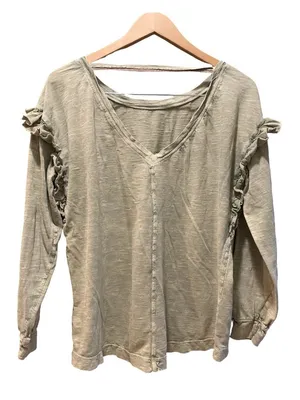 Anthropologie Pilcro Top Womens Sz M Ruffled Open Back Moss Cotton Long Sleeves thumbnail 3