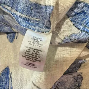 Calypso St Barth Linen Blend Smocked Back‎ Midi Dress Blue White Tropical Size S thumbnail 11