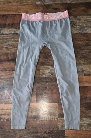 Gymshark Gray Leggings with Pink Logo Waistband Large thumbnail 1