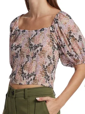 Free People Back on Top Smocked Crop Top Blouse Size Small thumbnail 1