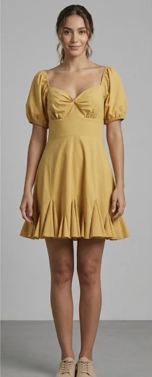 The Vintage Shop Women’s Cottagecore Dress Mustard Puff Sleeve Open Back M NWOT thumbnail 1