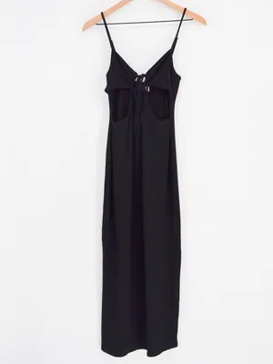 L*Space Black Ribbed Tie-Front Cutout Maxi Dress M thumbnail 2