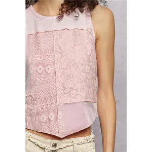 POL Ribbed Round Neck Cropped Tank with Lace Detail‎ thumbnail 5