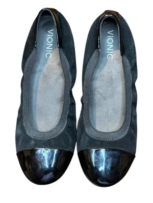 Vionic Tegan Shoes Womens Size 8‎ Black Suede Cap Toe Ballet Flats Comfort thumbnail 1