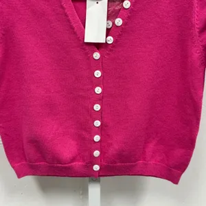 NWT FORE Pink Short Sleeve Asymmetrical Faux‎ Button Front Sweater T12708 Small thumbnail 4