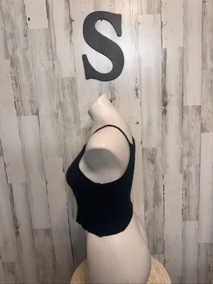 Bear Dance Knit Halter Cami Crop Top Womens S Solid Black High Neck Sweater Tank thumbnail 2