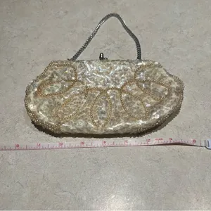La Regale Vintage Beaded Evening Clutch Bag - Pearlescent Sequins‎ & Pearls, Made in Japan thumbnail 7