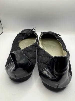 Justice Black Quilted Ballet Flats Patent Toe Bow Slip On Shoes Size 8 thumbnail 8