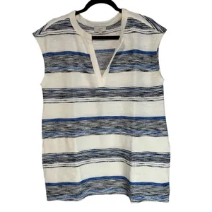 Loft Outlet Womens Blue White Striped Split V-Neck Sleeveless Sweater Top Size M thumbnail 2