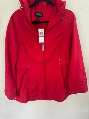 Jones New York Red Hooded Zip-Front Utility Jacket thumbnail 3