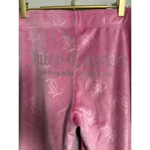 Y2K bling Juicy Couture Pink Velour Monogram Rhinestone‎ Sleepwear Pants Small thumbnail 3