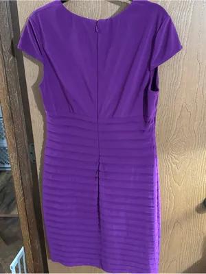Adrianna Papell Banded Sheath Dress Formal Short Sleeve Stretch Purple Size 14 thumbnail 5