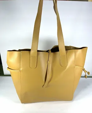 Beige Matte Tote Bag Drawstring Closure Double Handles Solid Medium Casual thumbnail 1