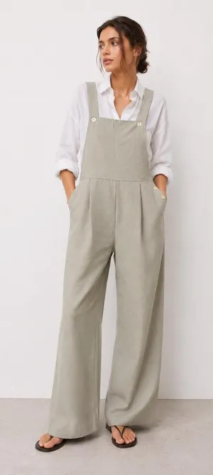 Petite Sophisticate Linen Blend Wide Leg Overalls Jumpsuit Size 14 USA thumbnail 1