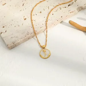 Gold Pendant Necklace with Rose Design thumbnail 3