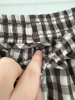100% cotton brown and white gingham wide leg pants thumbnail 4