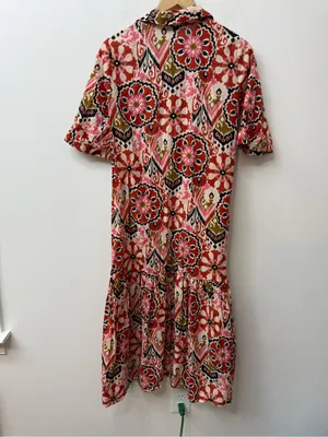 Zara Red and Pink Printed Midi Shirt Dress size S thumbnail 5