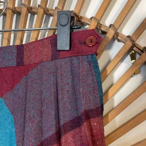 VTG Plaid Pleated Wool Skirt Midi Skirt Red Multi 60’s-70’s Union Made Academia thumbnail 6