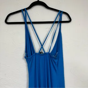 Lulus Blue High Slit Ruched Maxi Dress Women’s M Spaghetti Strap Baddie Bodycon thumbnail 9