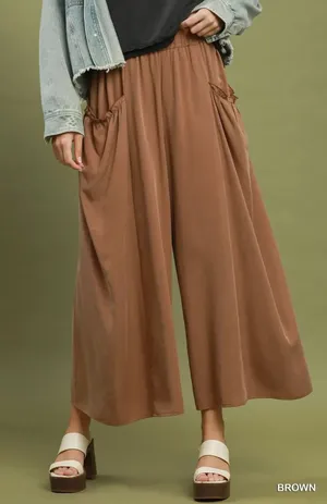 Umgee Flowy Wide Leg Pocket Pants - Brown - Medium thumbnail 1
