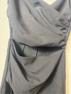Zara Black Draped Cutout Mini Dress Ruched‎ Spaghetti Strap XS thumbnail 5