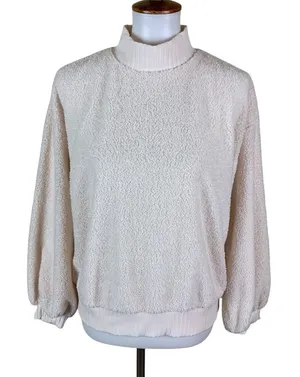 Porridge Clothing Cream Sherpa Mock Neck Pullover Cozy‎ Soft Minimalist M thumbnail 1