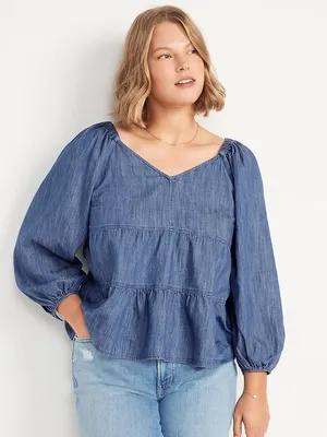 Old Navy Tiered Swing Long-Sleeve Denim Top thumbnail 1