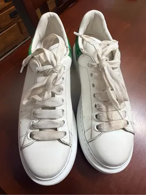 Alexander McQueen White Leather Platform Sneakers with Green Croc Heel thumbnail 14