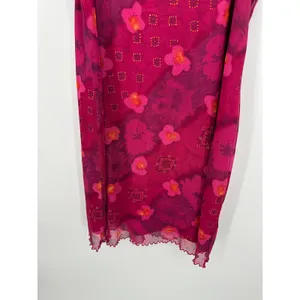 Vtg Y2K Pink Floral Mesh Mini Dress Slip Lettuce Hem Fairycore Coquette‎ Mcbling thumbnail 4