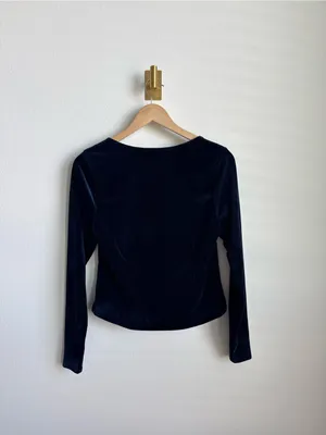 Abercrombie & Fitch Women's Blue Velvet Corset Top Long Sleeve Size Large thumbnail 9