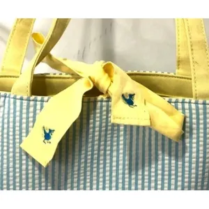 Quacker Factory Resort Blue White Seersucker Seashell Tote Bag Yellow Tr… thumbnail 8