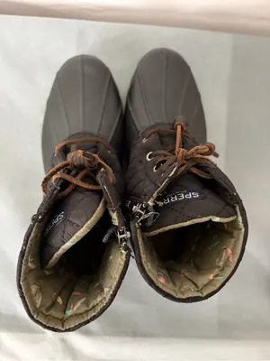 Sperry Black Quilted Duck Boots Lace Up Zipper Womens 7(B221) thumbnail 6