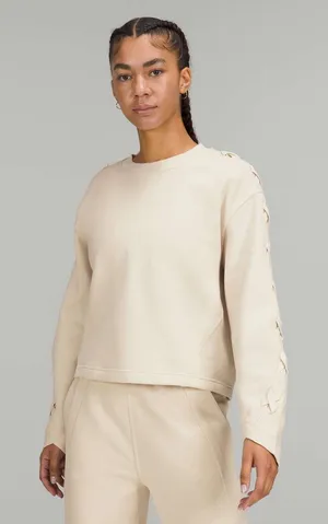 Lululemon braided sleeve crewneck cotton pullover beige size 6 thumbnail 1