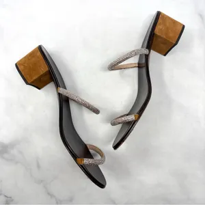 Giuseppe Zanotti Suede Rhinestone Minimalist Mule Sandal Heels Brown 40 thumbnail 7