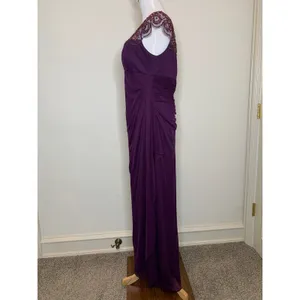 Xscape Purple Eggplant Beaded Bodice Formal Long Dress Gown Sz 14 Ruched Back thumbnail 4