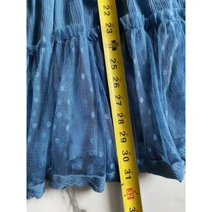 ⁠R Vivimos Blue Halter Mini Dress Size L Boho Mesh Polka Dot Tiered Babydoll thumbnail 6
