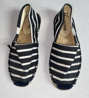 Soludos Black & White Striped Slip-On Flat Espadrilles Women's Size 5 thumbnail 1
