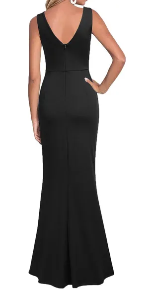 Black Women Sleeveless V Neck Split Evening Cocktail Long Dress thumbnail 2