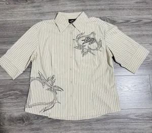 Harley Davidson Women White Pin Stripe Flaming Ace‎ Graphic Button Front XL thumbnail 1