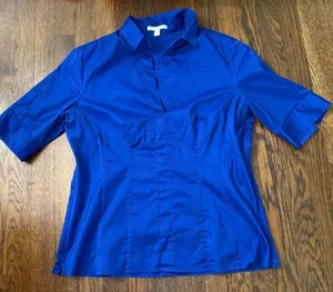 BOSS Blue Short Sleeve Collared Blouse Size 14 thumbnail 1