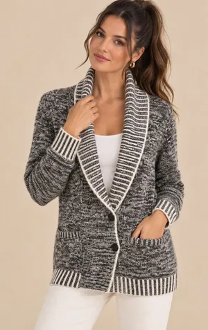 Gap Oversized Marled Black Gray Shawl Neck Button Front Cardigan Sweater XS Cozy thumbnail 1