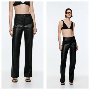 Zara Full Length Faux The 90S Leather Black Pants Size 10 Straight Leg High Rise thumbnail 2