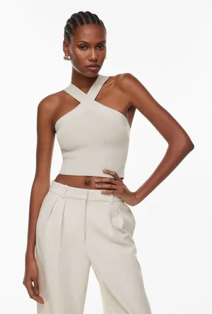 Aritzia Babaton Sculpt Knit Criss Cross Tank White thumbnail 1