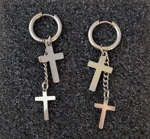 Stainless Steel Cross Dangle Drop Earrings for Men Women thumbnail 1