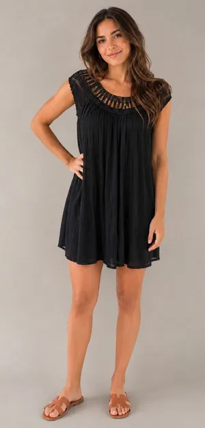 Lola Made in Italy Black Crochet Cover Up Dress‎ Boho Resort NWT thumbnail 1