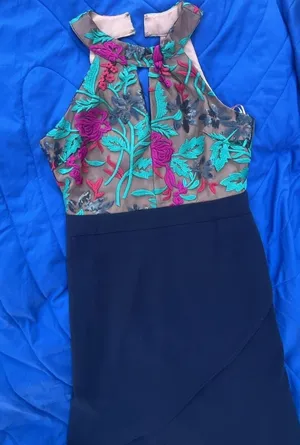 Harlyn Floral Embroidered Halter Keyhole Cocktail Dress with Tulip Wrap Skirt thumbnail 4